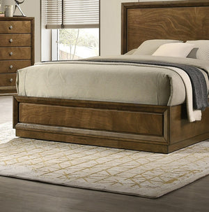 English Elm Strong Walnut Panel Bed Full Size Carved Headboard Transitional Rubberwood Bedroom Frame B2741S00214