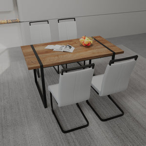 English Elm 59" Rustic Industrial 5-Piece Dining Set With Mdf Table & Pu Armless Chairs For Modern Homes W2189S00188