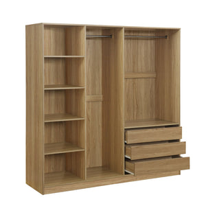 English Elm Doorless Open Wardrobe with 6 Compartments and 3 Drawers, Modern Space-Saving Storage for Bedroom Natural N820S00036D
