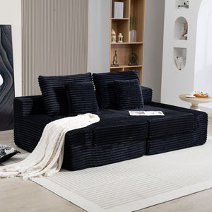 English Elm Double Cloud Plush Chaise Lounge Sofa Bed with Deep Seat, No Assembly, Ultra-Soft Corduroy Comfort Black W794S00004