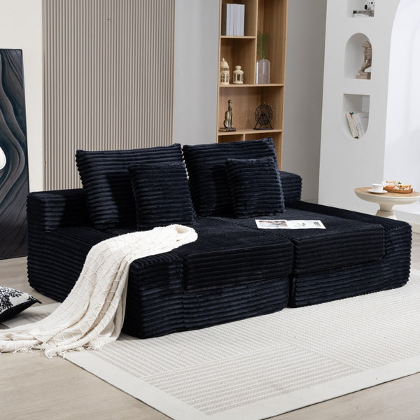 English Elm Double Cloud Plush Chaise Lounge Sofa Bed with Deep Seat, No Assembly, Ultra-Soft Corduroy Comfort Black W794S00004