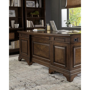 English Elm Stigham Burnished Oak Executive Desk With 7 Drawers, Elegant Bronze Hardware & Ample Storage Space B062S00800-GIGA