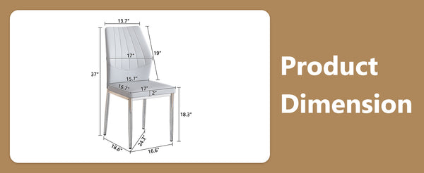 English Elm Set of 6 ergonomic dining chairs with shell-pattern back, 37" height, breathable tech fabric, sturdy metal legs and adjustable anti-slip feet for stable, comfortable seating during meals Light Gray,Silver W1151P359602
