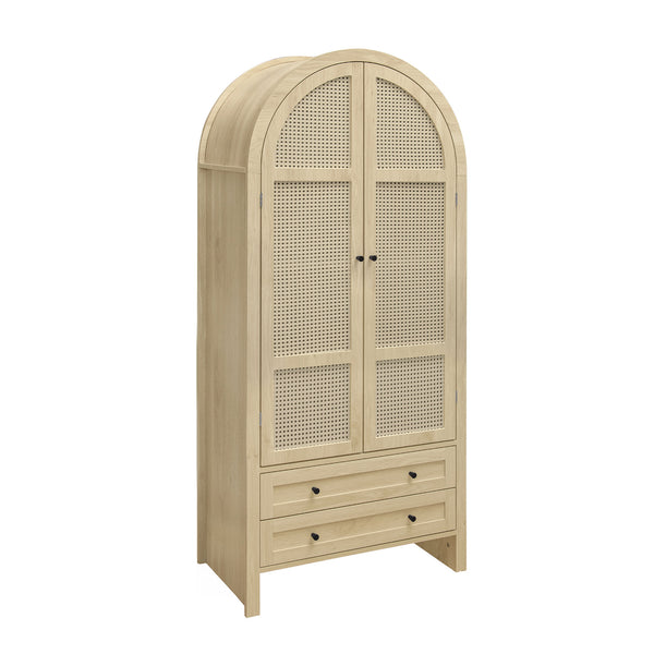 English Elm 70.28" Tall Arched Kitchen Pantry - Elegant Storage Cabinet With Adjustable Shelves & Rattan Door Design W688P204449