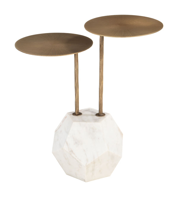 Zuo Modern Anten Side Table In Brass & White – Elegant Marble Top With Durable Iron Frame For Modern Spaces Brass Iron,Natural Marble 110607-zuo-modern