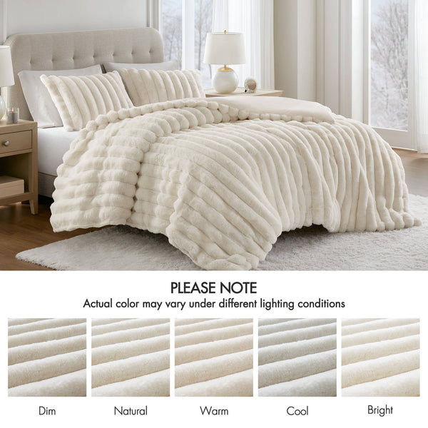 English Elm 3-Piece King Ultrasoft Faux Fur Comforter Set - Luxurious Velvet Reverse, Ivory & Cozy Design B035P408270
