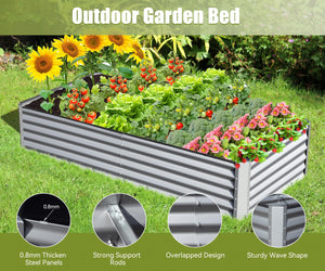 English Elm 8x4x1.5 Galvanized Raised Garden Bed with Thick Safety Edge, Rust-Resistant Steel, Drainage-Friendly Design Silver W1859P197956