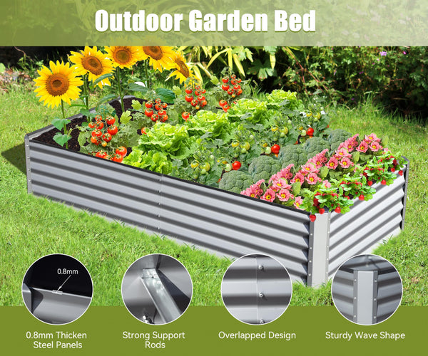 English Elm 8x4x1.5 Galvanized Raised Garden Bed with Thick Safety Edge, Rust-Resistant Steel, Drainage-Friendly Design Silver W1859P197956