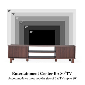 English Elm Modern Low Profile Media Console with Open Shelving and Concealed Cabinet Storage Walnut T3623P435419