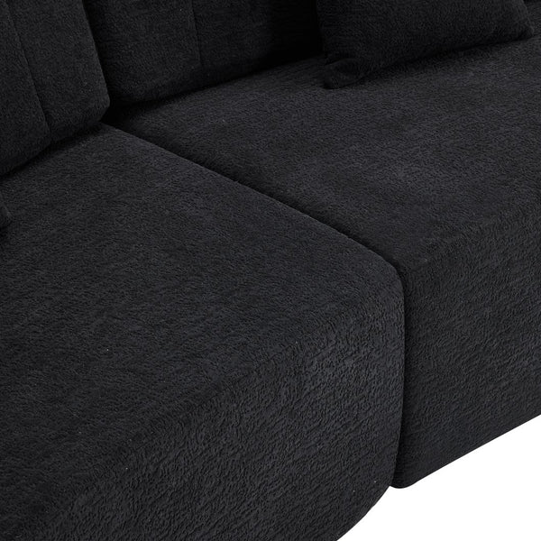 English Elm Curved Four Seat Chenille Sofa with Removable Backrest for Retro Apartment Living Black W3612S00041