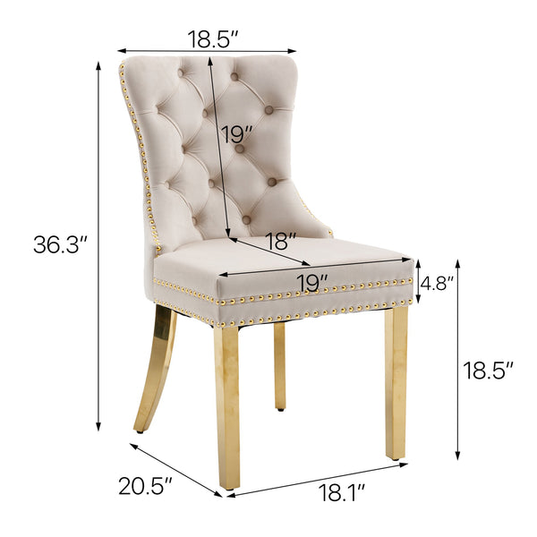 English Elm Hengming Tufted Wingback Velvet Dining Chairs Nailhead Trim Formal Set of 2 Beige W212P465074