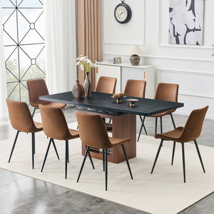 English Elm Expandable Dining Set Seats Eight with Walnut Base and Brown Tech Fabric Chairs W1151S04698