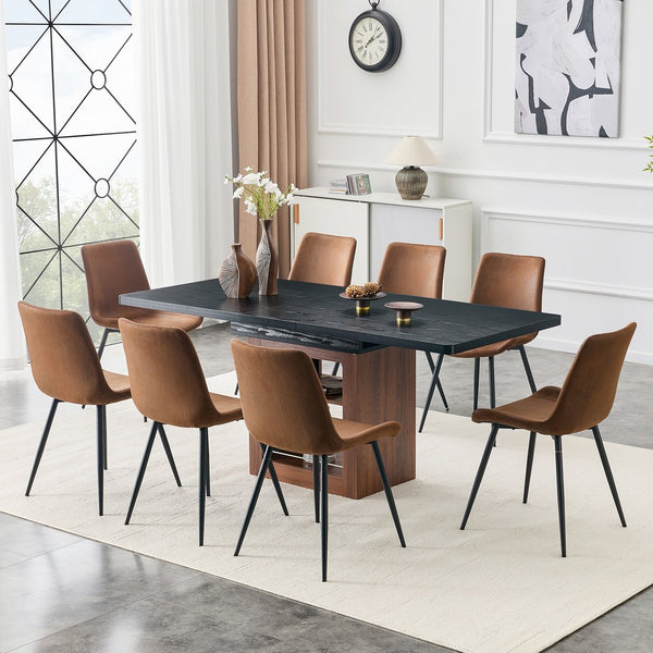 English Elm Expandable Dining Set Seats Eight with Walnut Base and Brown Tech Fabric Chairs W1151S04698