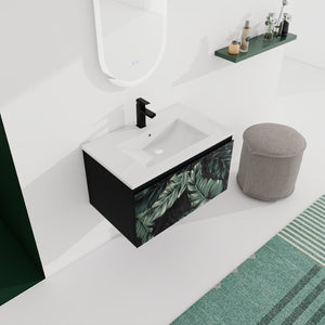 English Elm 30'' Floating Wall-Mounted Bathroom Vanity With Ceramic Sink & Soft-Close Doors For Modern Spaces P1 W999S00215-GIGA
