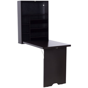 English Elm Wall Mounted Floating Fold Out Desk for Small Spaces with Built in Storage Shelves T3971P383984