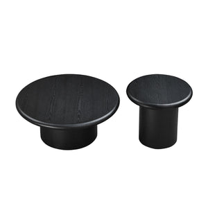 English Elm 2-piece Nesting Round Coffee Table Set Wood Veneer Sculptural Living Room Accent Black W2582S00185