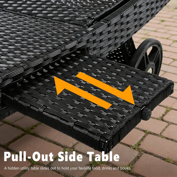 English Elm K&k Outdoor Wicker Reclining Chaise Set 2 Piece with Pull Out Tray Rolling Wheels Black N707P395515B