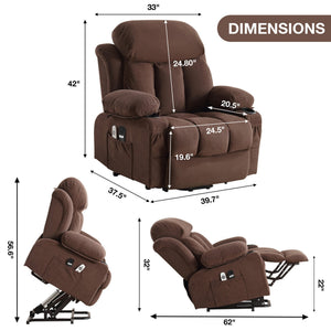 English Elm Power Lift Recliner with Heat Massage Usb Port and Storage for Living Room W1807P301136