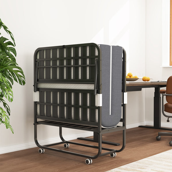 English Elm 75" Extra Long Folding Bed for Tall People with 5" Memory Foam, 450lb Steel Frame, Wheels, Portable Rollaway Comfort T2398P290413