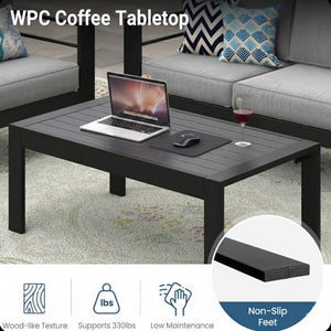 English Elm 4-piece Aluminum Outdoor Conversation Set with Rust-proof Matte Frame and Wpc Coffee Table Blue B082S00094