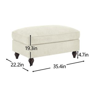 English Elm Ottoman Chenille Upholstered Accent Piece with Spindle Legs and Detachable Ruffle Skirt Beige+White W3041P332572