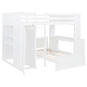 English Elm Full Twin Loft Bed with Desk Wardrobe Shelves Pine Wood Frame Kids Bedroom White LT000821AAK-1