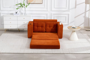 English Elm Convertible Floor Sofa Bed with Memory Foam and Ribbed Corduroy for Small Spaces Orange W395P438028
