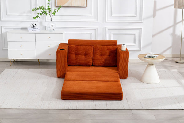English Elm Convertible Floor Sofa Bed with Memory Foam and Ribbed Corduroy for Small Spaces Orange W395P438028