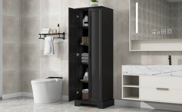 English Elm Storage Cabinet Tall Mdf Two Door Adjustable Shelves Matte Black Home Office Bath N725P181207Z