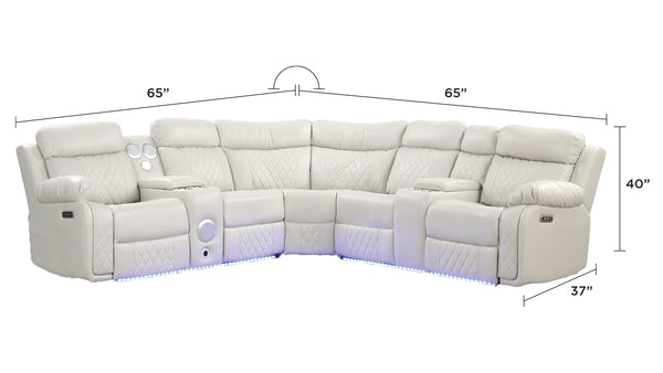 English Elm Lacrosse Power Reclining Sectional with Bluetooth Speakers, LED Lighting, USB Ports & Console Comfort Beige B009S01431