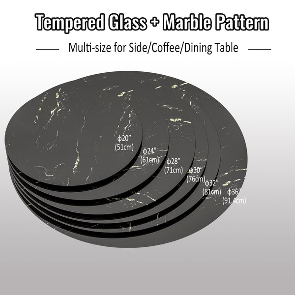 English Elm 36"inch Round Tempered Glass Tabletop Marble Print Indoor Outdoor Dining Patio Black W241P361489