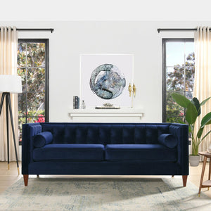 English Elm Jennifer Taylor Home - Jack 84" Modern Tuxedo Tufted Sofa in Plush Velvet with Shelter Arms, Reversible Cushions, Pillows Navy Blue B2719P238403