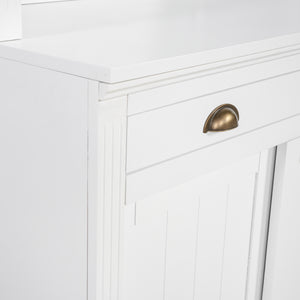 English Elm 83.4"Tall White Bookshelf Suite With Led Lighting, Sliding Doors & Drawers For Stylish Storage Solutions N751S059620K