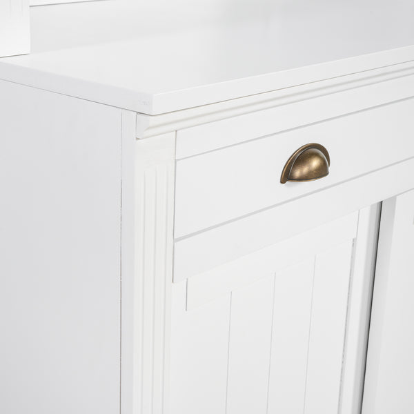 English Elm 83.4"Tall White Bookshelf Suite With Led Lighting, Sliding Doors & Drawers For Stylish Storage Solutions N751S059620K