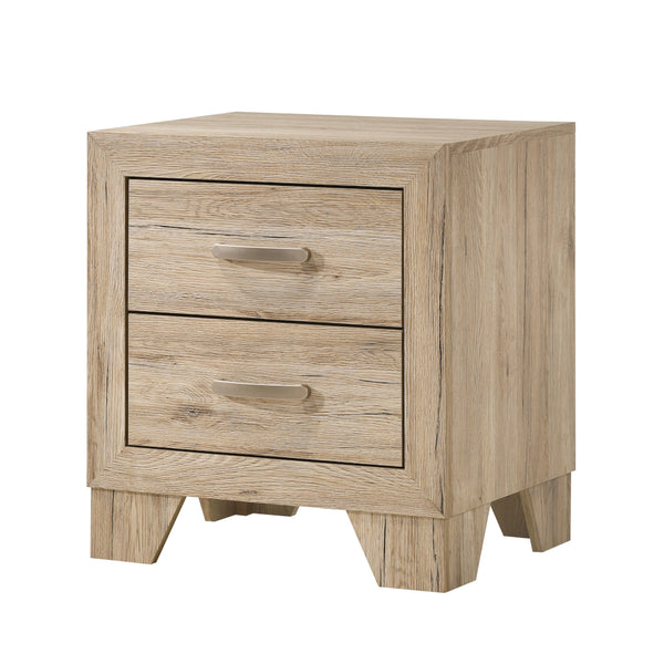 English Elm Miquell Natural Finish Nightstand with 2 Smooth-Glide Drawers, English Dovetail Build, Tapered Legs B2726P247679