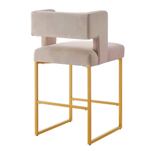 English Elm Modern Linen Upholstered Counter Stools with Gold Iron Frame Set of 2 for Kitchen W2186P263279