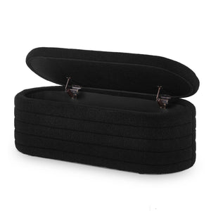 English Elm Modern Boucle Upholstered Oval Bench with Hinged Lid Storage for Bedroom Entryway Black W2186P193117