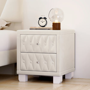 English Elm Elegant Velvet Upholstered Nightstand with Crystal Knobs Tufted Glam Bedside Storage Beige N733P210398A