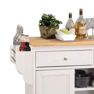 English Elm Natural 2-Door Kitchen Cart with Drawers, Casters & Open Shelves — Rustic White Top Storage Organizer, Versatile Utility for Utensils, Linens & Appliances (47" W x 34" H) B062P209305