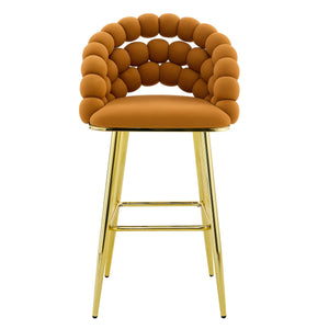 English Elm Set of 2 Sculptural Bubble Back Velvet Barstools with Glamorous Electroplated Legs Gold,Orange W3875P370838