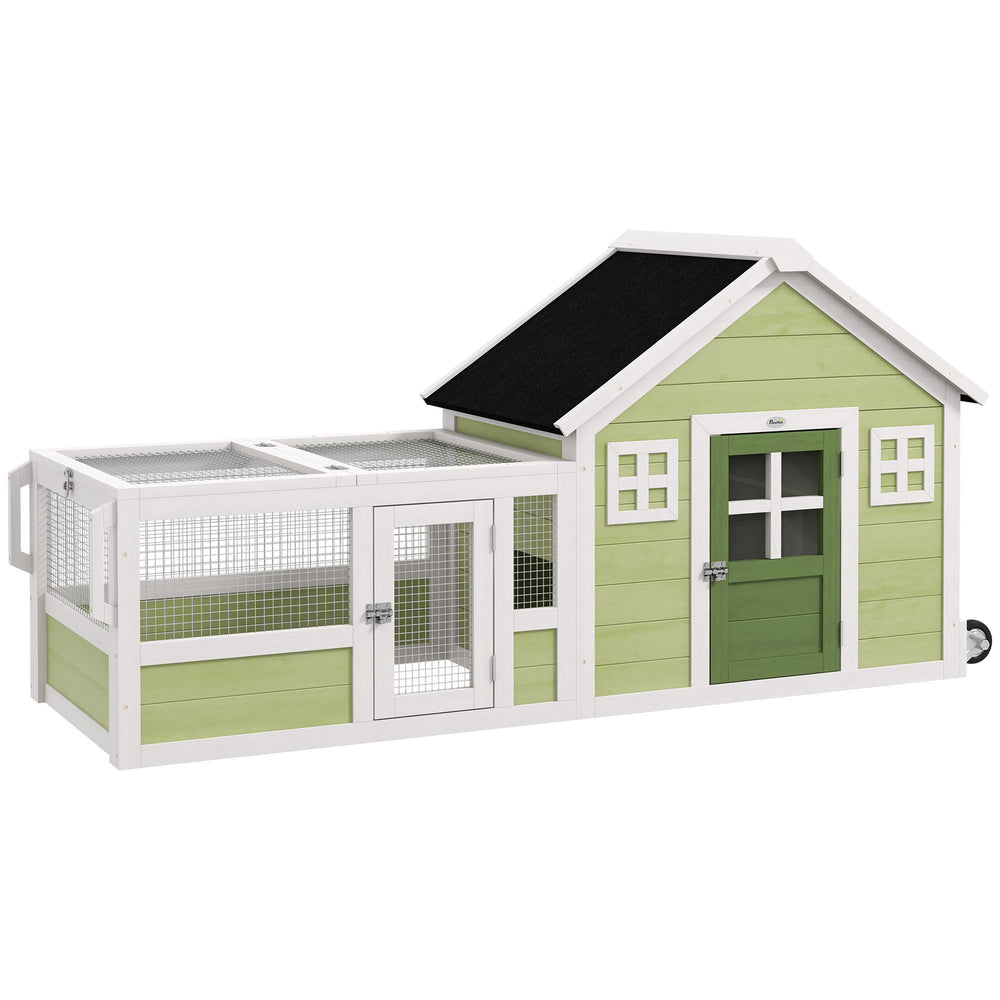 English Elm Pawhut Two Level Fir Wood Rabbit Hutch Outdoor Wheeled Bunny Home with Asphalt Roof W2225P173737