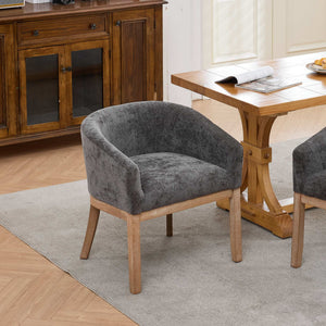 English Elm Mid Century Barrel Accent Chair Chenille Upholstery Rubberwood Legs Dining Room Gray W1143P449341