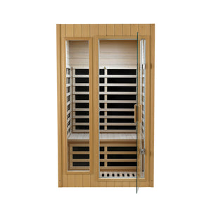English Elm Hemlock Wood Two Person Far Infrared Indoor Sauna with Bluetooth and Led Lighting W2611S00002