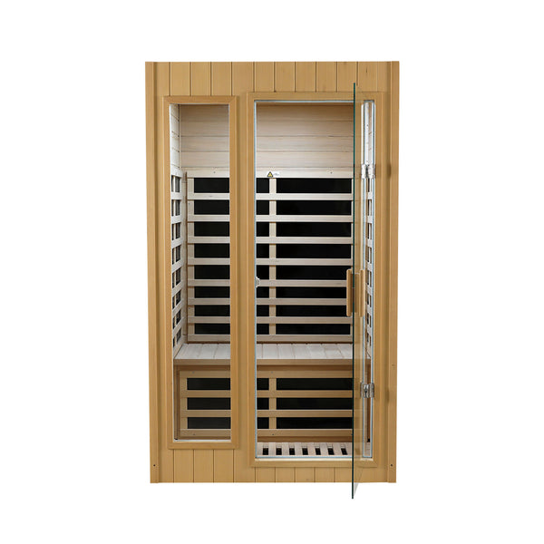 English Elm Hemlock Wood Two Person Far Infrared Indoor Sauna with Bluetooth and Led Lighting W2611S00002