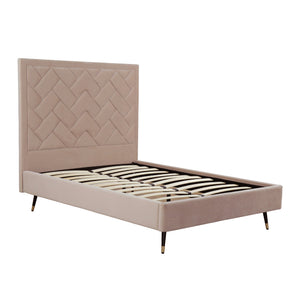 English Elm Crosby Upholstered Velvet Full Bed with Chevron-Stitched Headboard, Solid Slats, No Box Spring Needed Natural B365S00032