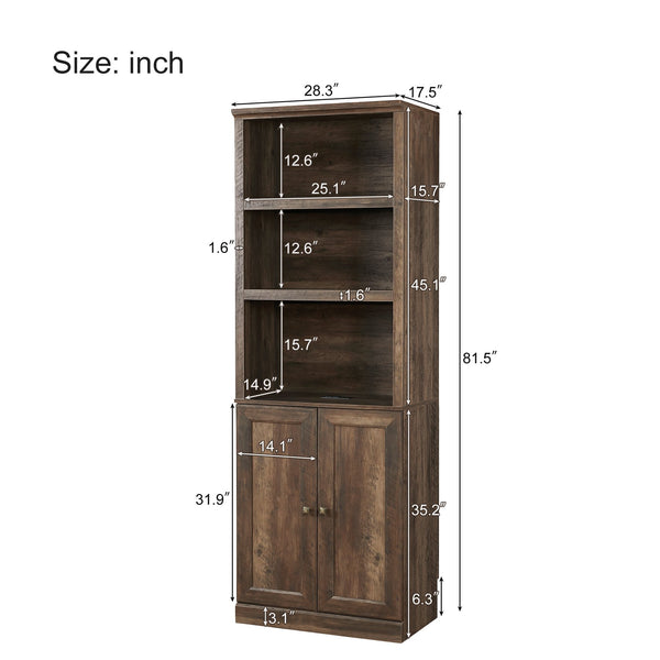 English Elm 1 Doors Bookshelf with USB Port and 3 Open Shelves — Space-Saving Storage Cabinet, Sturdy MDF Design Brown 50.59 L x 21.06 W x 10.63 H WF531476AAD
