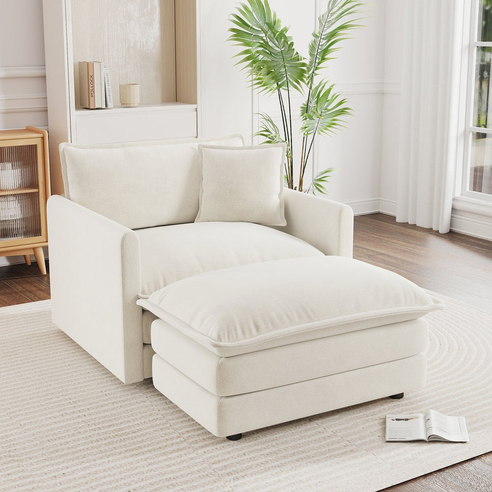 English Elm Comfy White Chenille Armchair Deep Seat Foam Cushion Reading Chair for Living Room W714S00545