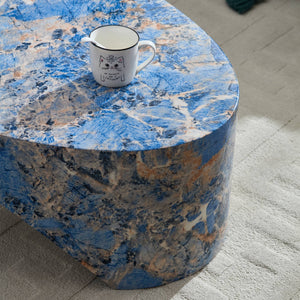 English Elm The Oval Marble Effect Fiberglass Coffee Table Low Profile Contemporary Living Room Blue W2085P374184