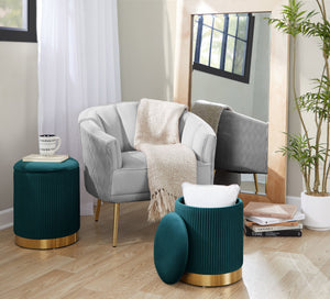 English Elm Nesting Pleated Velvet Ottoman Pair with Polished Gold Base Glam Living Room Accent B202P471499