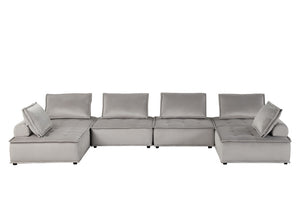 English Elm Aveline Velvet Tufted U-shape Modular Sectional Sofa for Spacious Living Rooms Light Gray B2749S00037